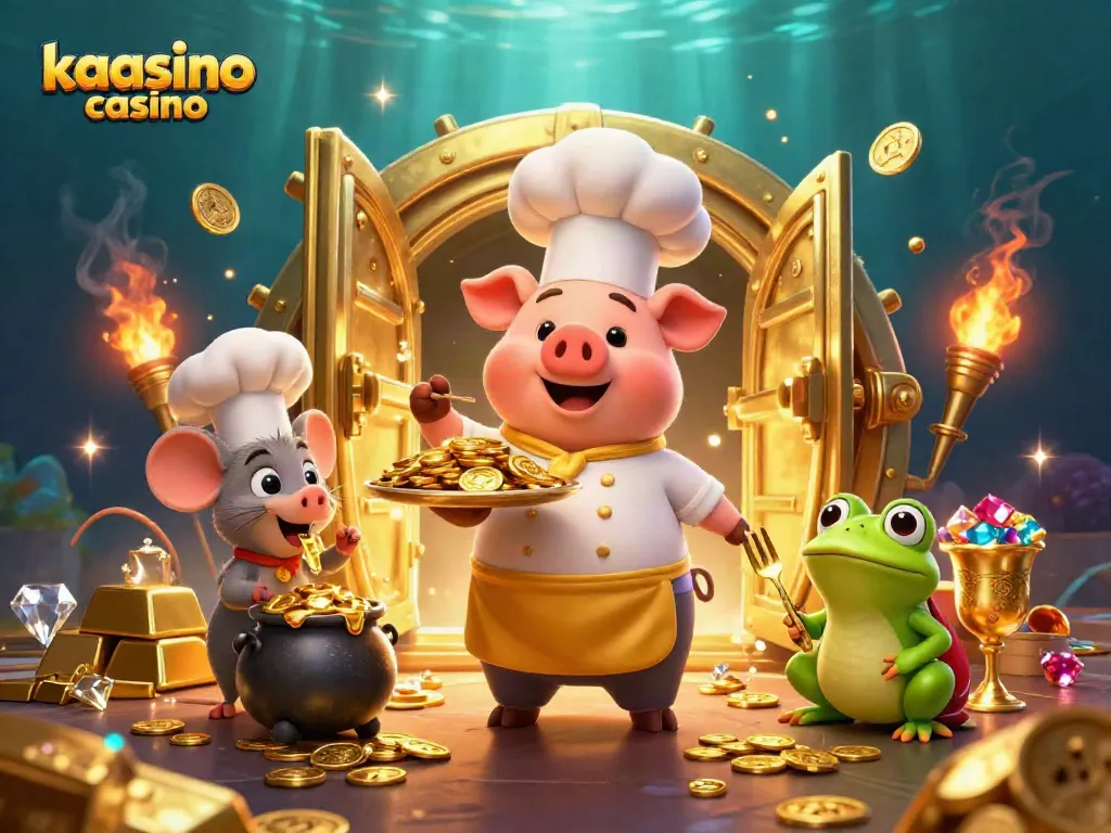 Experience gaming thrills at kaasino casino with gold coins, treasure, and vibrant characters.