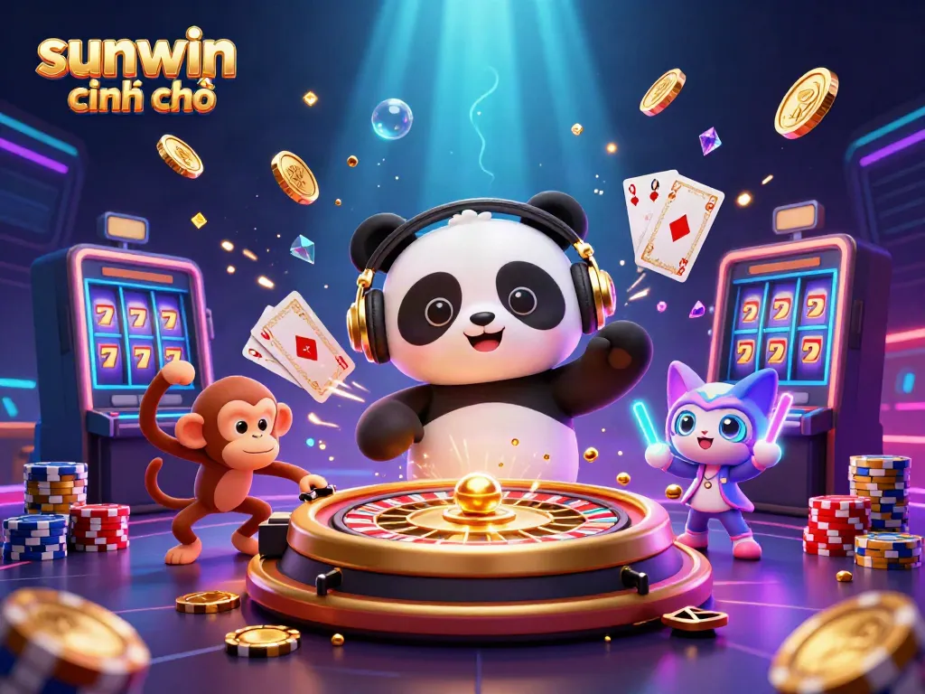 Spin and win with sunwin chính chủ in a vibrant casino scene featuring lively characters and dazzling game elements.