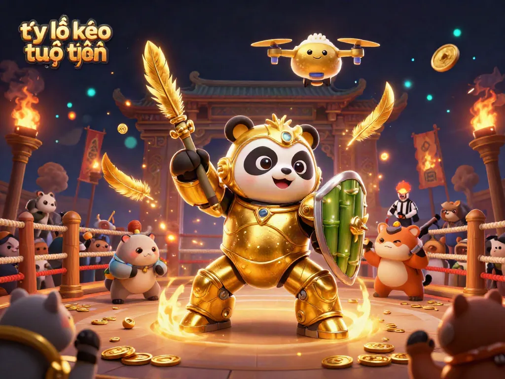 Experience tỷ lệ kèo trực tuyến in a thrilling sports betting arena with golden panda battling