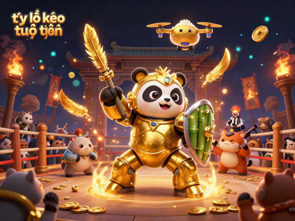 Experience tỷ lệ kèo trực tuyến in a thrilling sports betting arena with golden panda battling