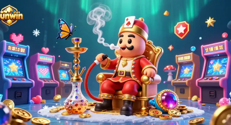 Experience sunwin's vibrant gaming world with an engaging 3D illustration packed with casino excitement and elements.