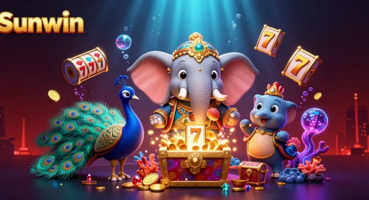 Sunwin players enjoy vibrant slots with glowing treasures in an immersive underwater scene.