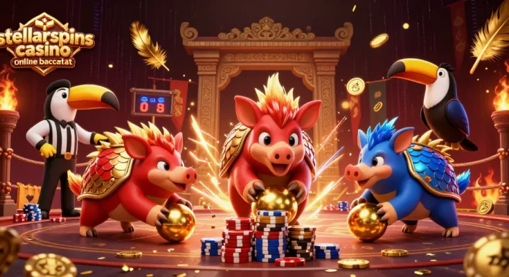 Experience thrilling gameplay with stellarspins casino online baccarat featuring vibrant pangolins and dramatic casino elements.